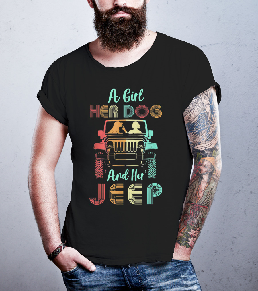 A Girl Her Dog And Her Jeep Vintage Adventure T-Shirt