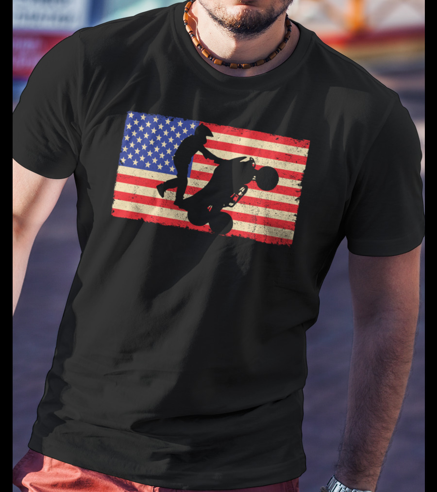American Flag ATV Rider Wheelie Quad Bike Cool T-Shirt