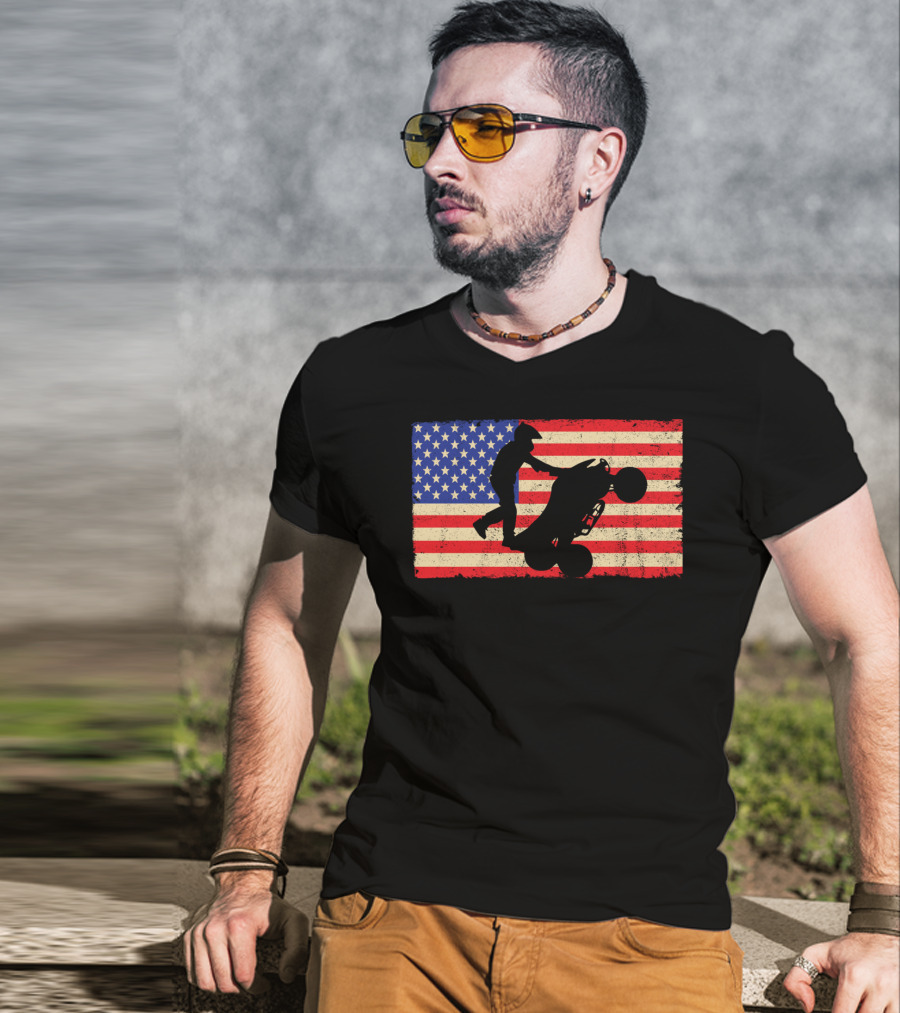 American Flag ATV Rider Wheelie Quad Bike Cool T-Shirt