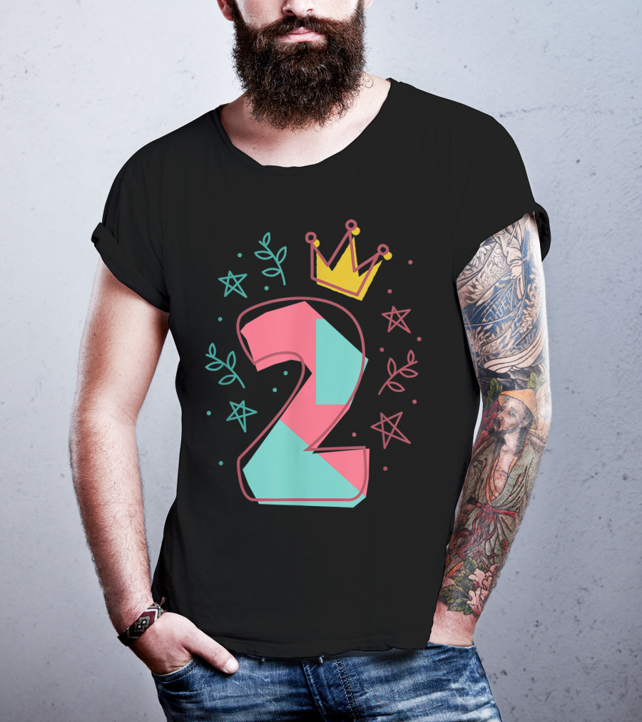 2Nd Birthday Crown Star Leaves 2 Years Old T-Shirt