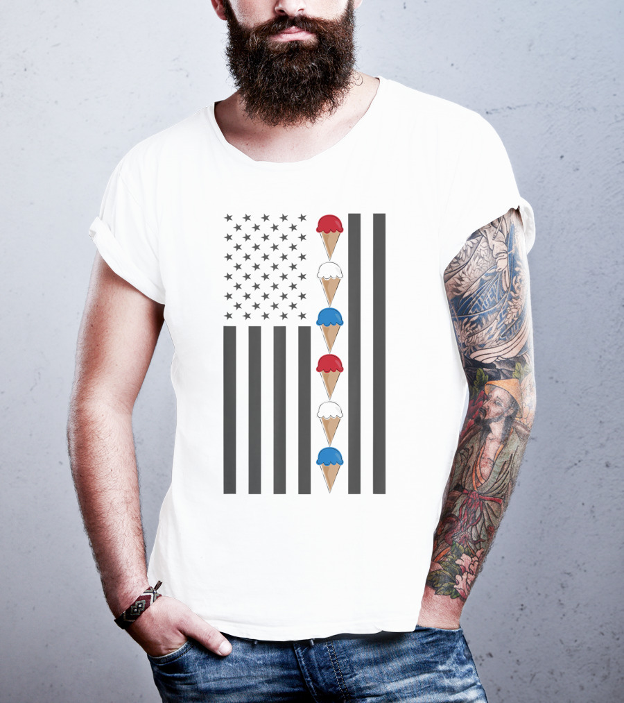 American Flag Ice Cream Cones Red White And Blue Patriotic Summer T-Shirt