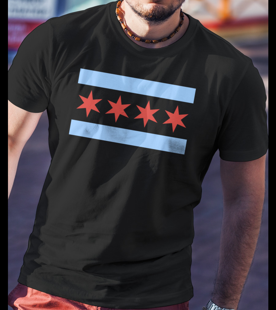 Chicago Flag Classic City Blue Stripes Red Stars T-Shirt