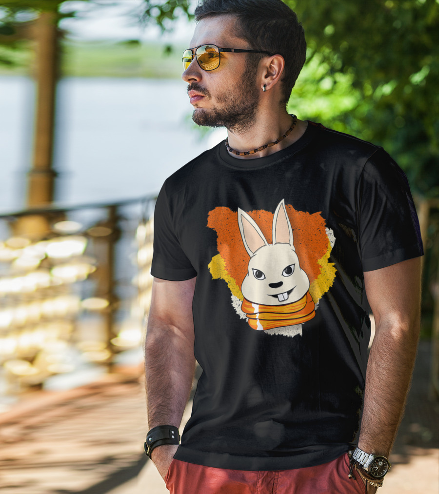 Bunny With Orange Yellow Scarf And Women For Easter T-Shirt