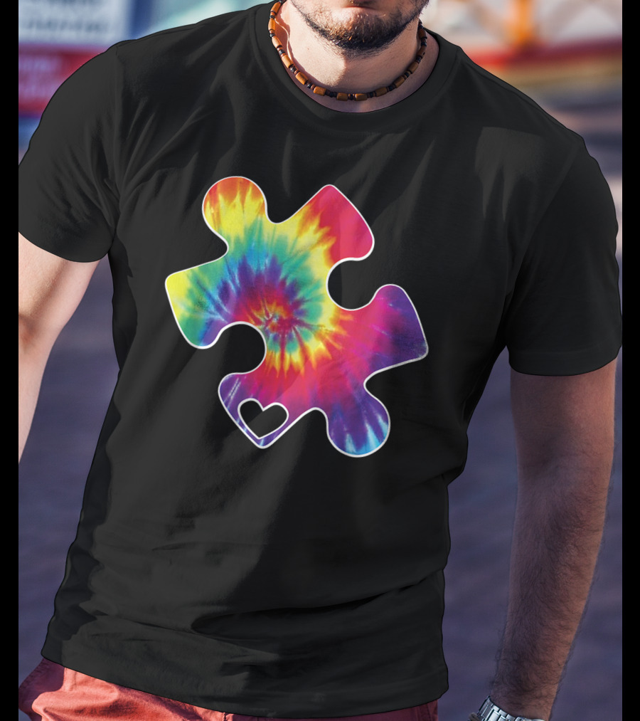 Tie-Dye Puzzle Heart Autism Awareness T-Shirt