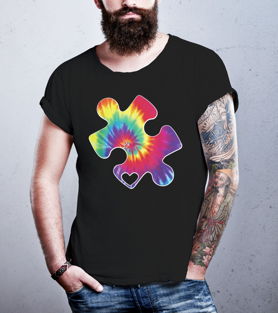 Tie-Dye Puzzle Heart Autism Awareness T-Shirt