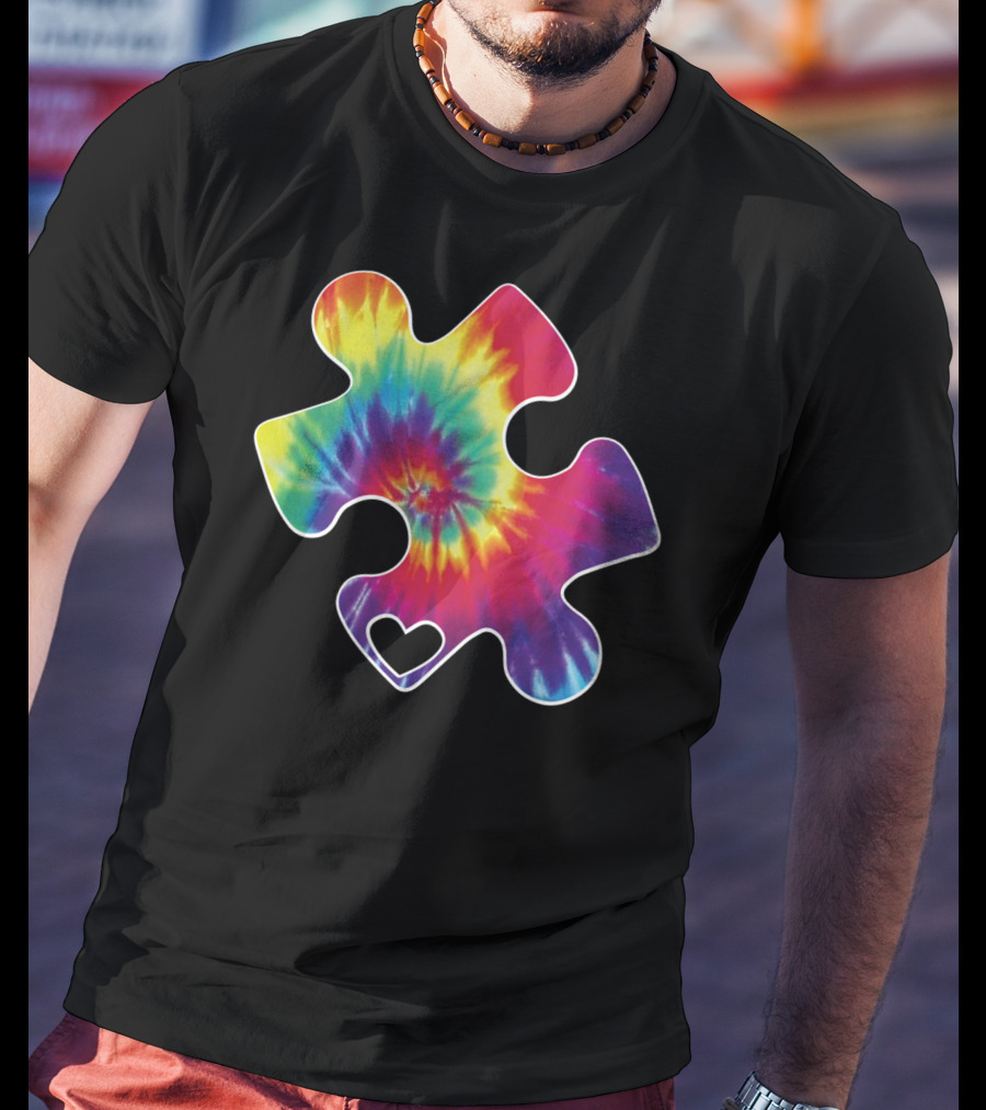 Tie-Dye Puzzle Piece Heart Cool Autism Awareness T-Shirt