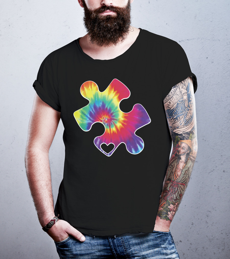 Tie-Dye Puzzle Piece Heart Cool Autism Awareness T-Shirt