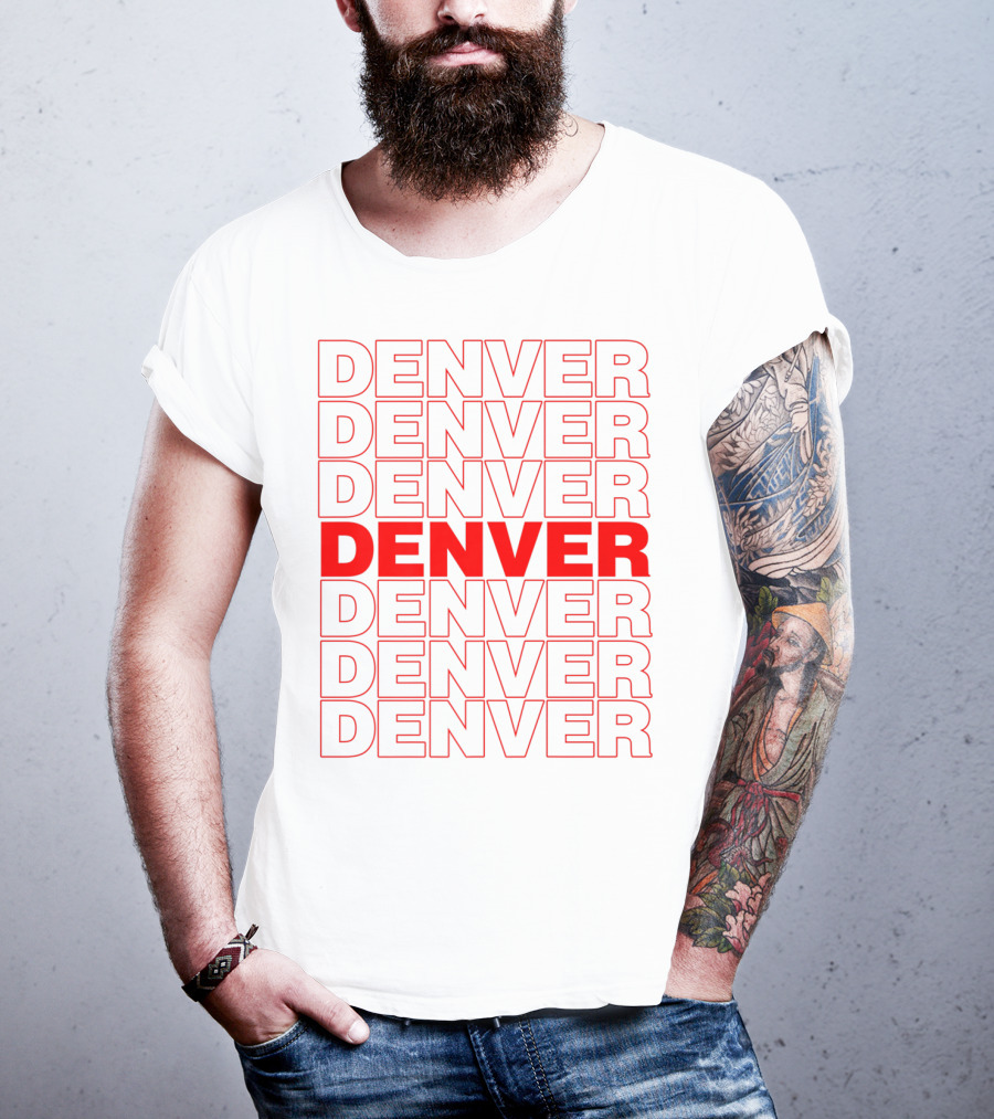 Denver Colorado Thank You Bag Style Repeated Red Lettering T-Shirt