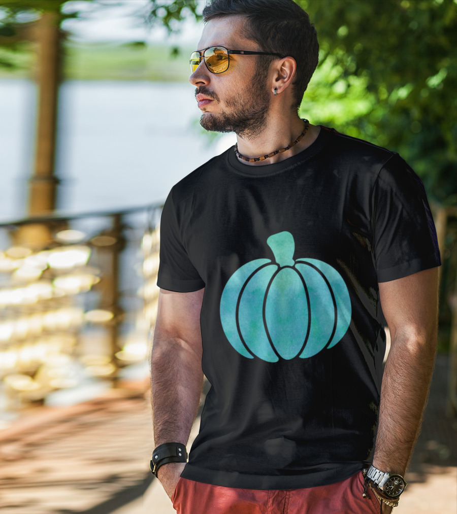 Fall Teal Pumpkin Girl Watercolor T-Shirt