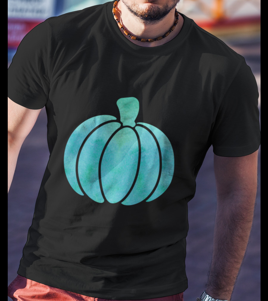 Fall Teal Pumpkin Girl Watercolor T-Shirt