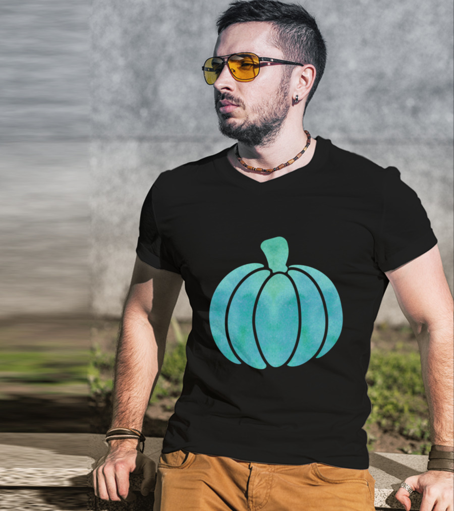 Fall Teal Pumpkin Girl Watercolor T-Shirt