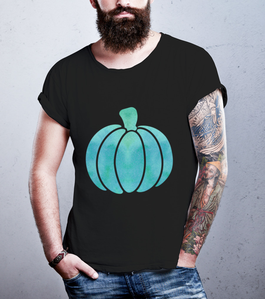 Fall Teal Pumpkin Girl Watercolor T-Shirt