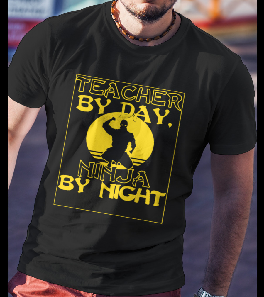 Teacher By Day Ninja By Night Silhouette Against Yellow Circle T-Shirt