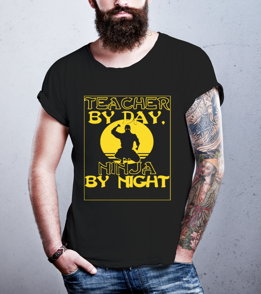 Teacher By Day Ninja By Night Silhouette Against Yellow Circle T-Shirt