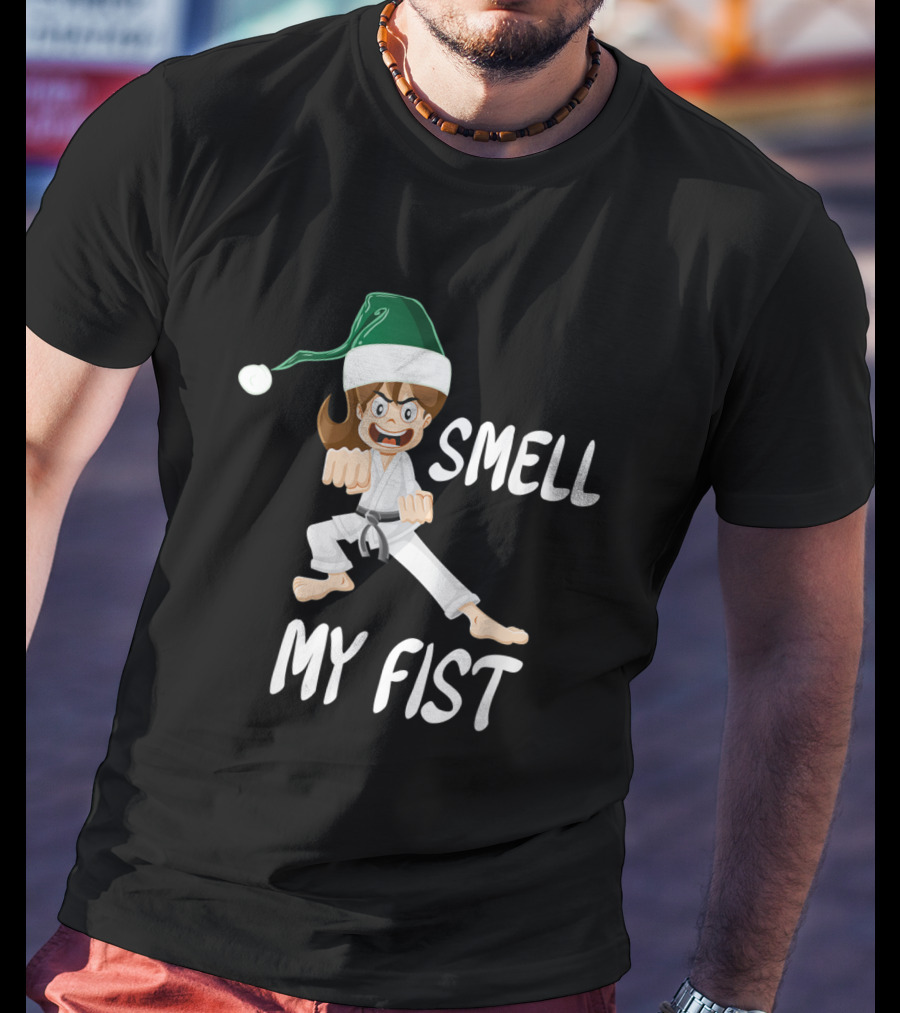 Smell My Fist Funny Christmas Karate T-Shirt