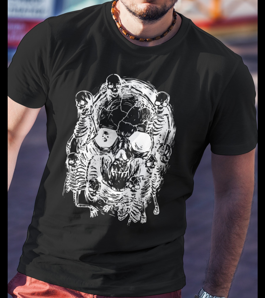 Happy Halloween Skeleton Skull Horror Scary Tattoo T-Shirt