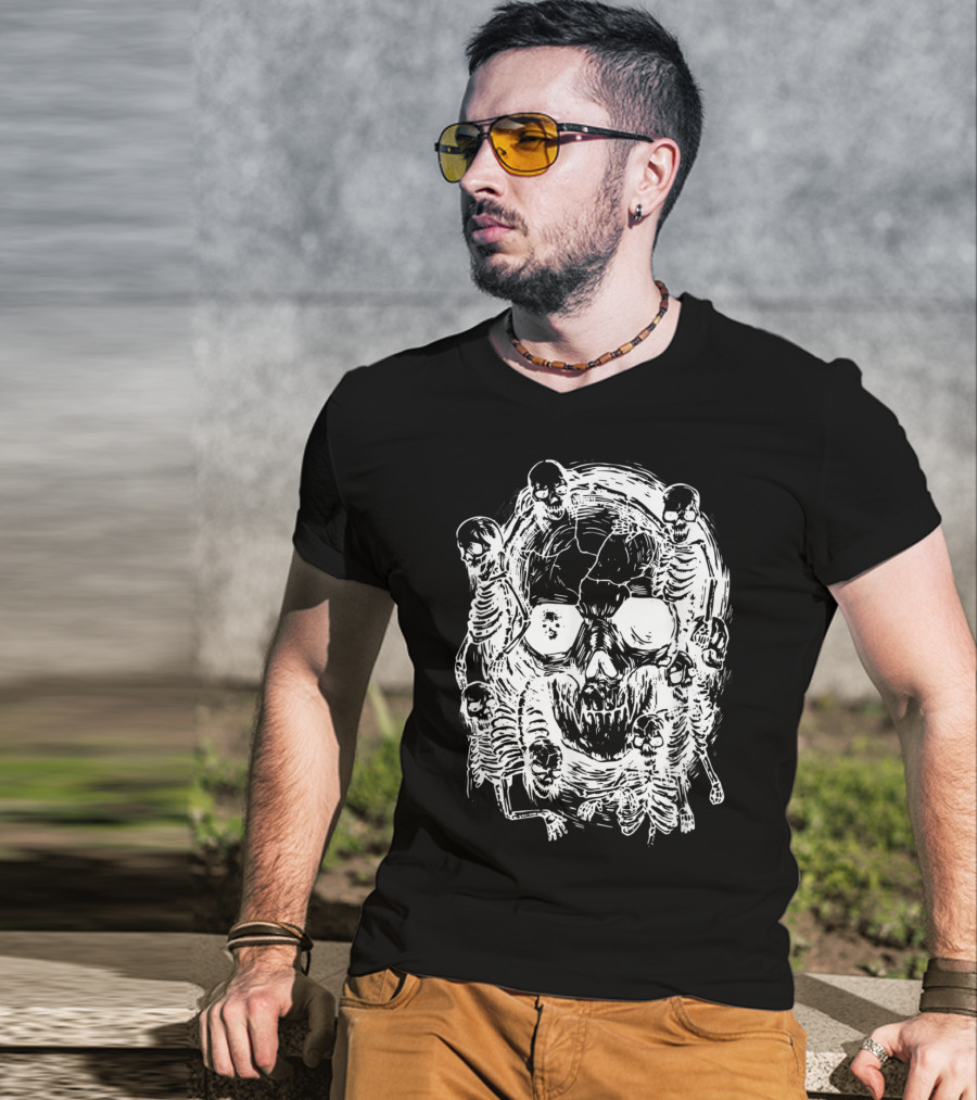 Happy Halloween Skeleton Skull Horror Scary Tattoo T-Shirt