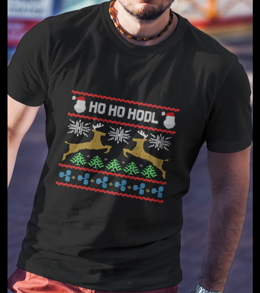 Ho Ho Hodl Ripple Christmas Ugly Sweater Reindeer Snowflakes T-Shirt