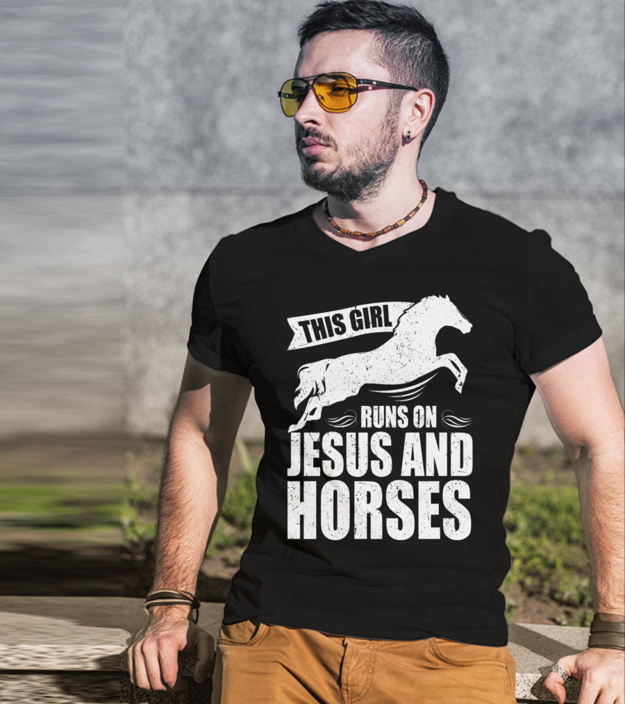 Horse Riding This Girl Runs On Jesus And Horses Jumping Horse T-Shirt