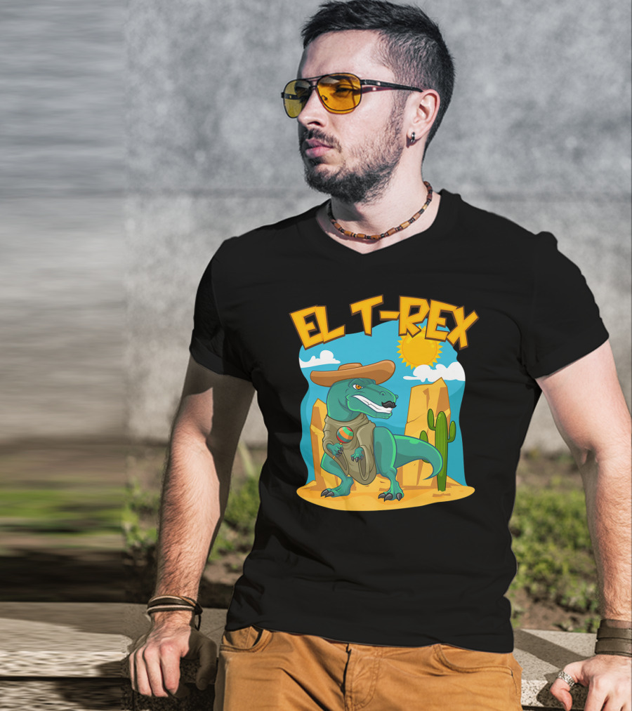 EL T-REX Mexican Dinosaur Cinco De Mayo Cactus Desert Sun Sombrero T-Shirt