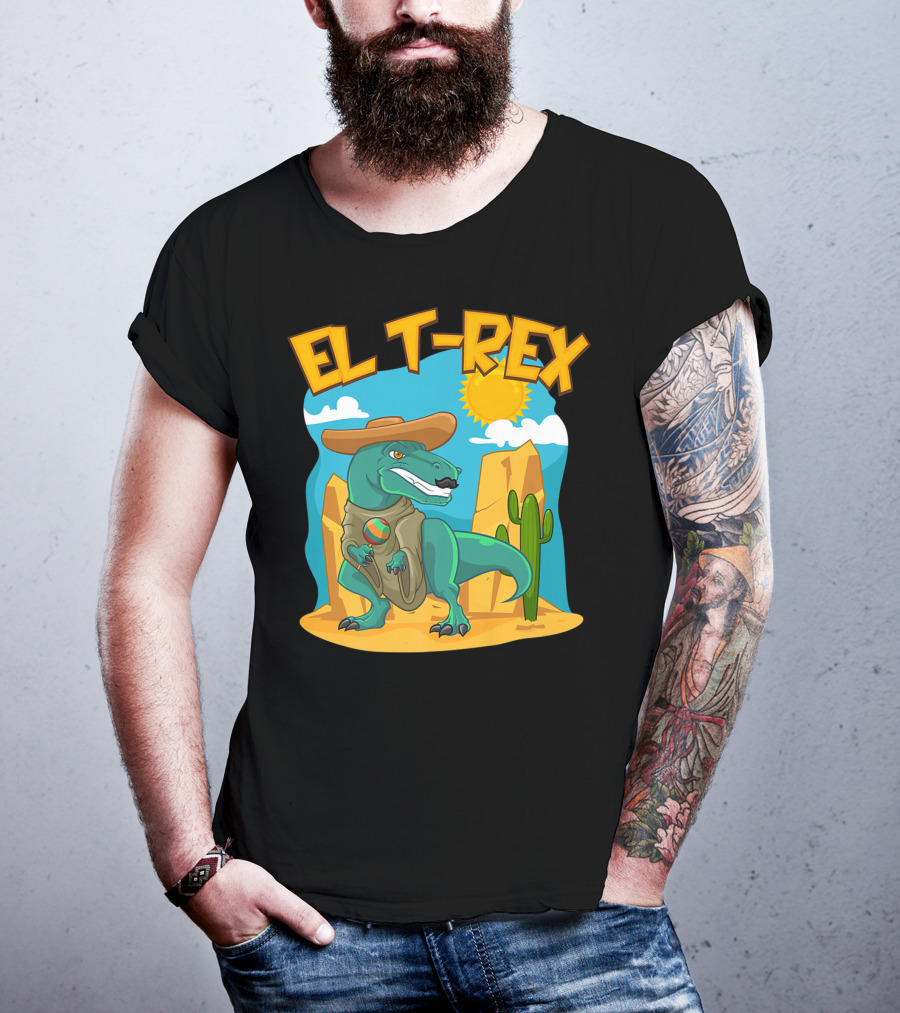 EL T-REX Mexican Dinosaur Cinco De Mayo Cactus Desert Sun Sombrero T-Shirt