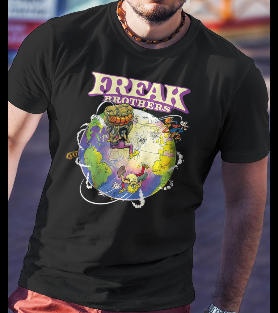 Freak Brothers Globe Trottin' Comic Characters Around The World T-Shirt