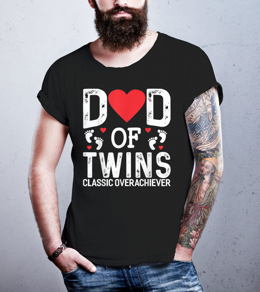 Dad Of Twins Heart Footprints Classic Overachiever T-Shirt