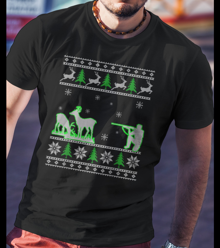 Funny Ugly Christmas Sweater Hunting Deer Hunters T-Shirt