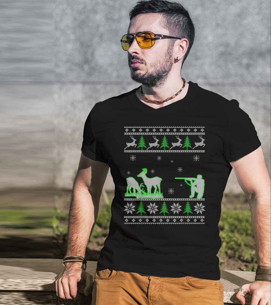 Funny Ugly Christmas Sweater Hunting Deer Hunters T-Shirt