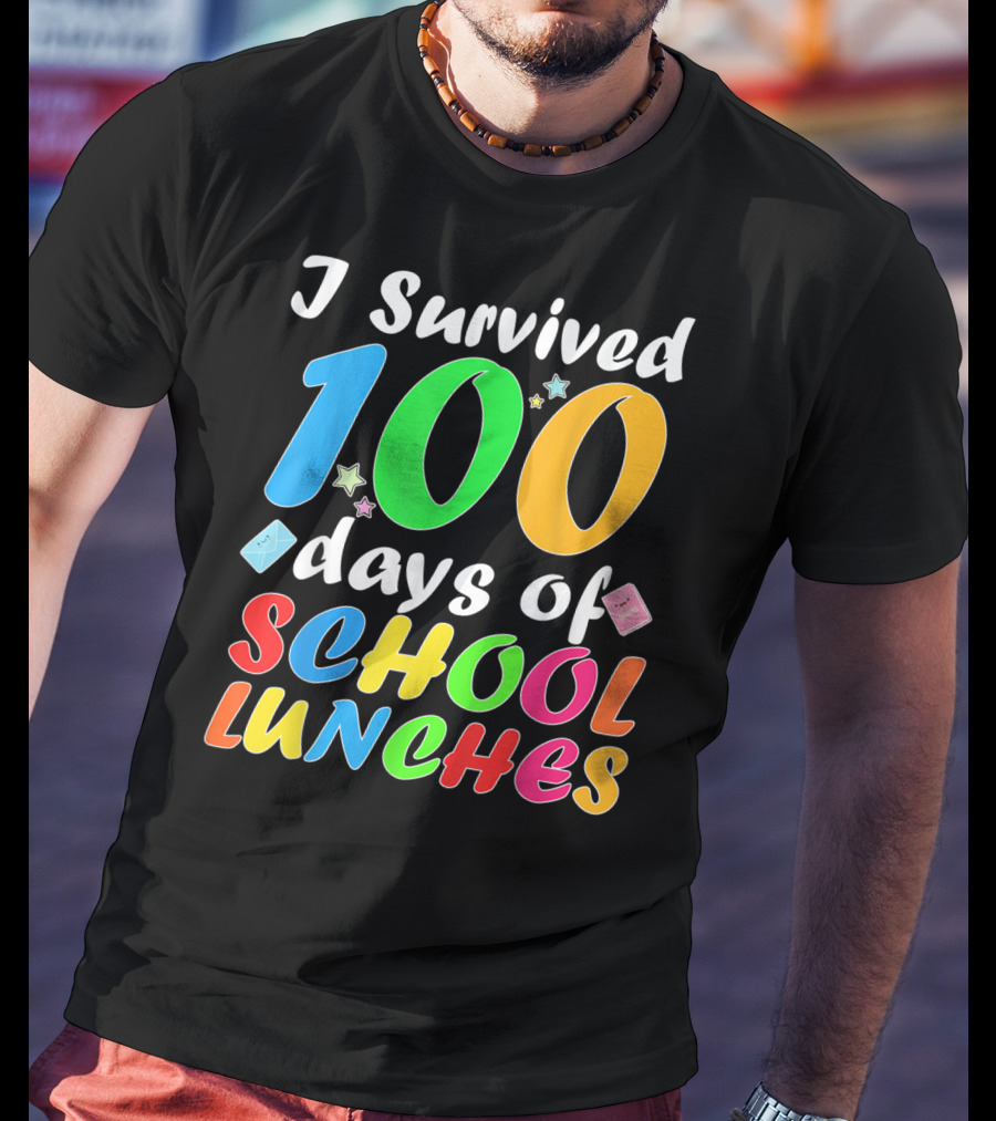I Survived 100 Days Of School Lunches Colorful Stars And Playful Faces T-Shirt