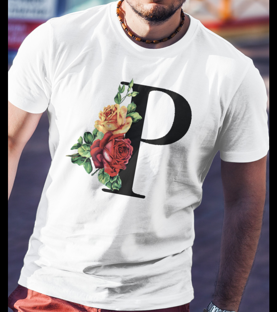 P Monogram Rose Floral Initial T-Shirt