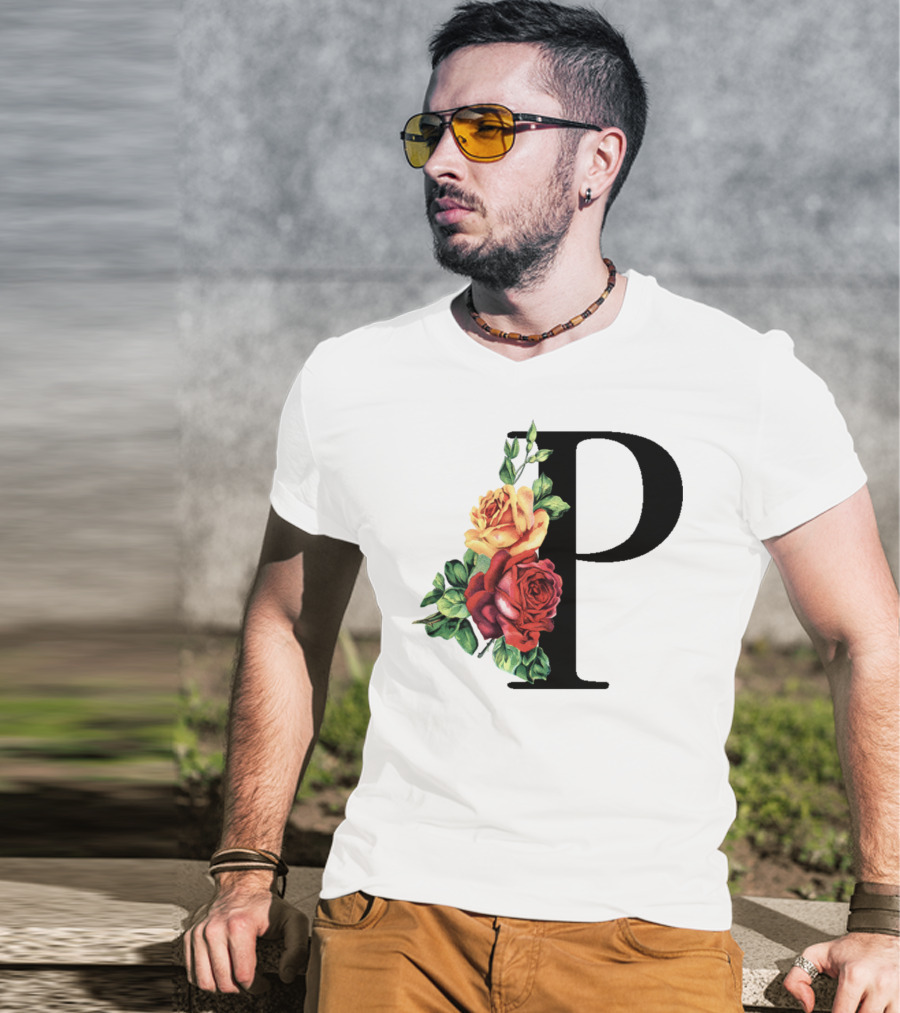 P Monogram Rose Floral Initial T-Shirt