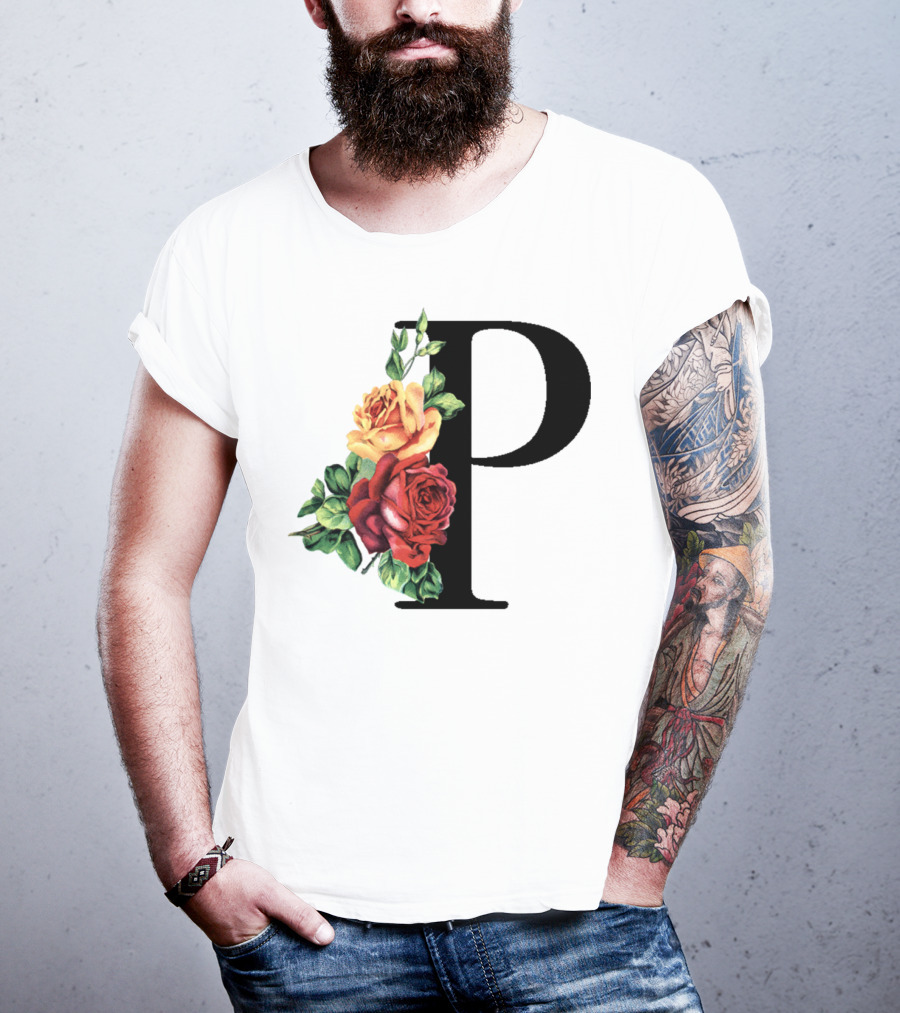 P Monogram Rose Floral Initial T-Shirt