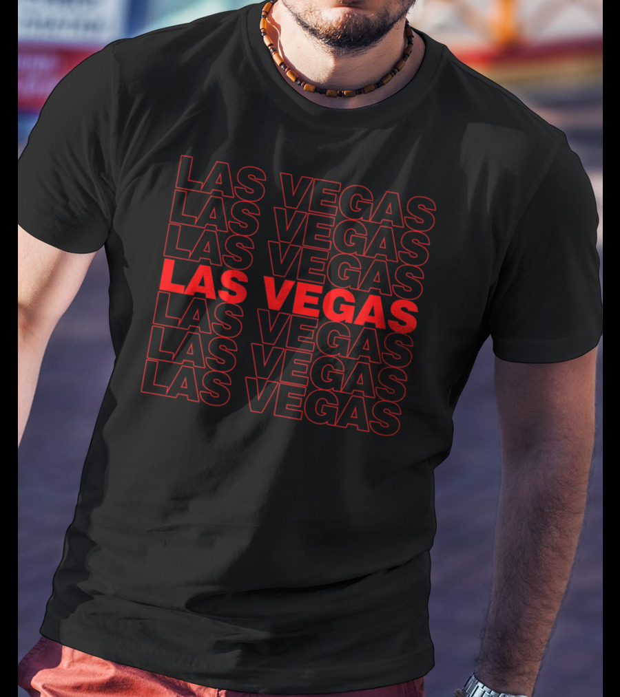 Las Vegas Thank You Bag Style Nostalgic Bold Red And Black Text Repetition T-Shirt