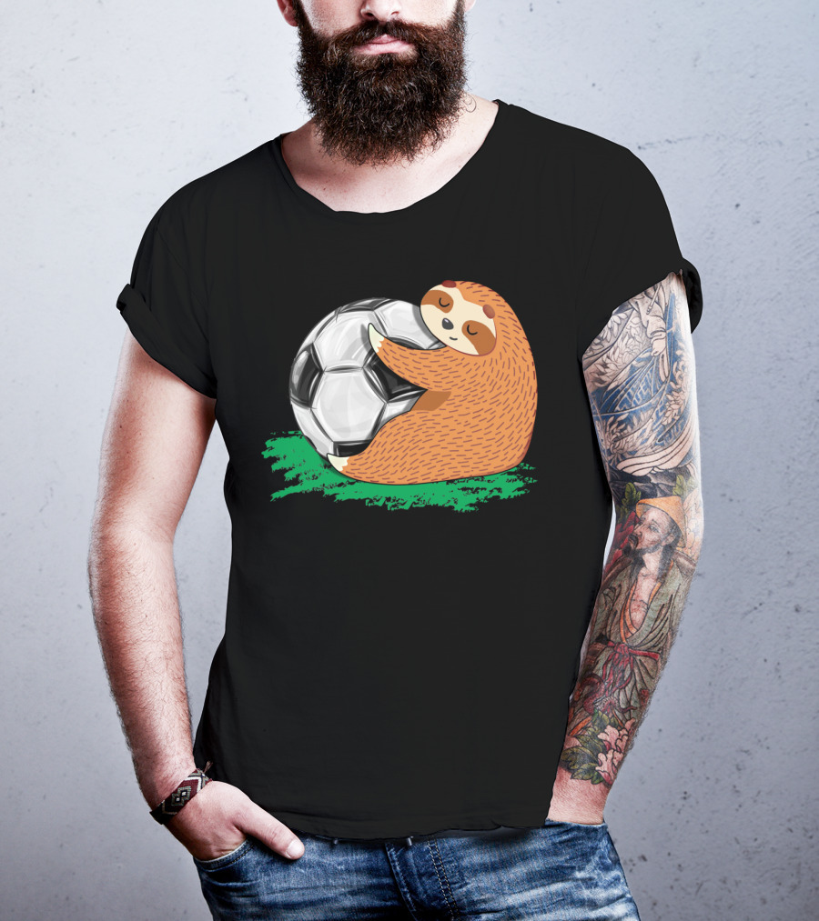 Lazy Sloth Soccer Lover Team Ball Sport Hugging Giant Soccer Ball T-Shirt