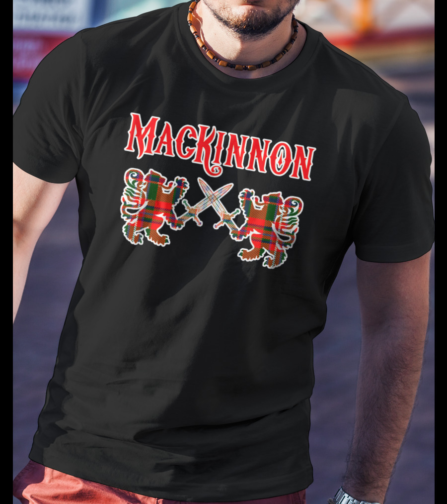 Mackinnon Scottish Clan Tartan Lions And Swords T-Shirt