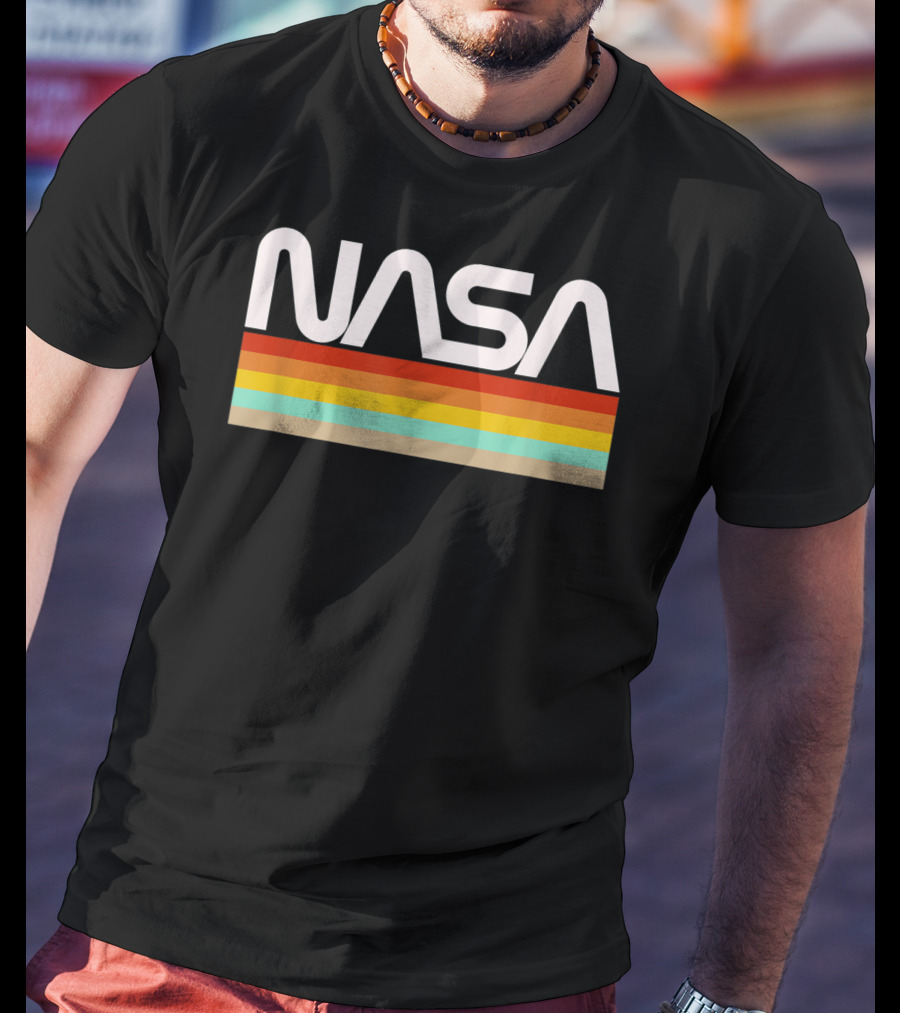 NASA Worm Logo Retro Stripes T-Shirt