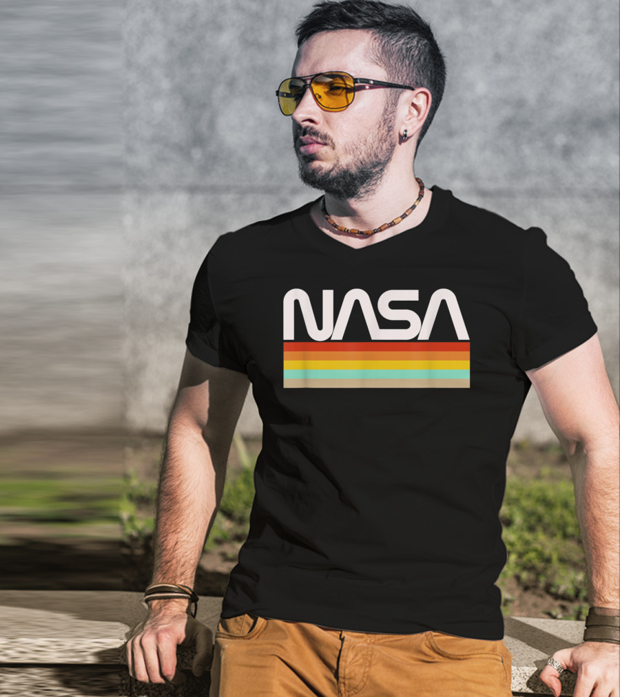 NASA Worm Logo Retro Stripes T-Shirt
