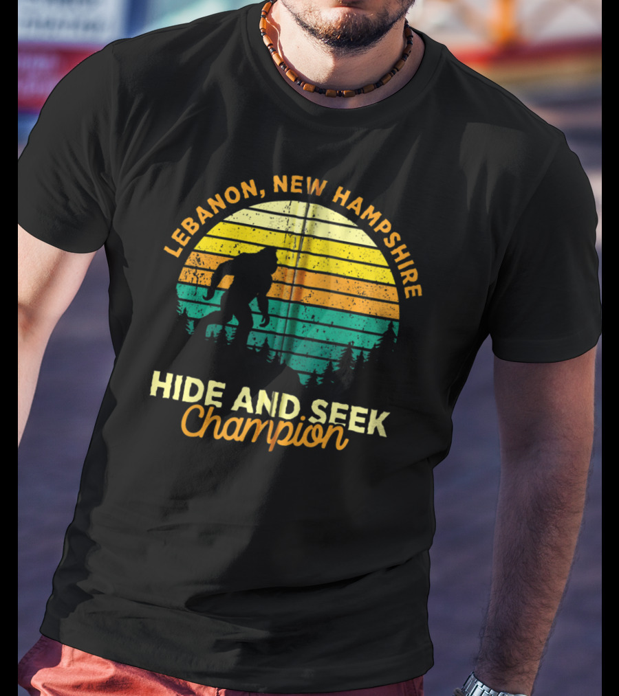 Lebanon New Hampshire Bigfoot Hide And Seek Champion Retro Sunset T-Shirt