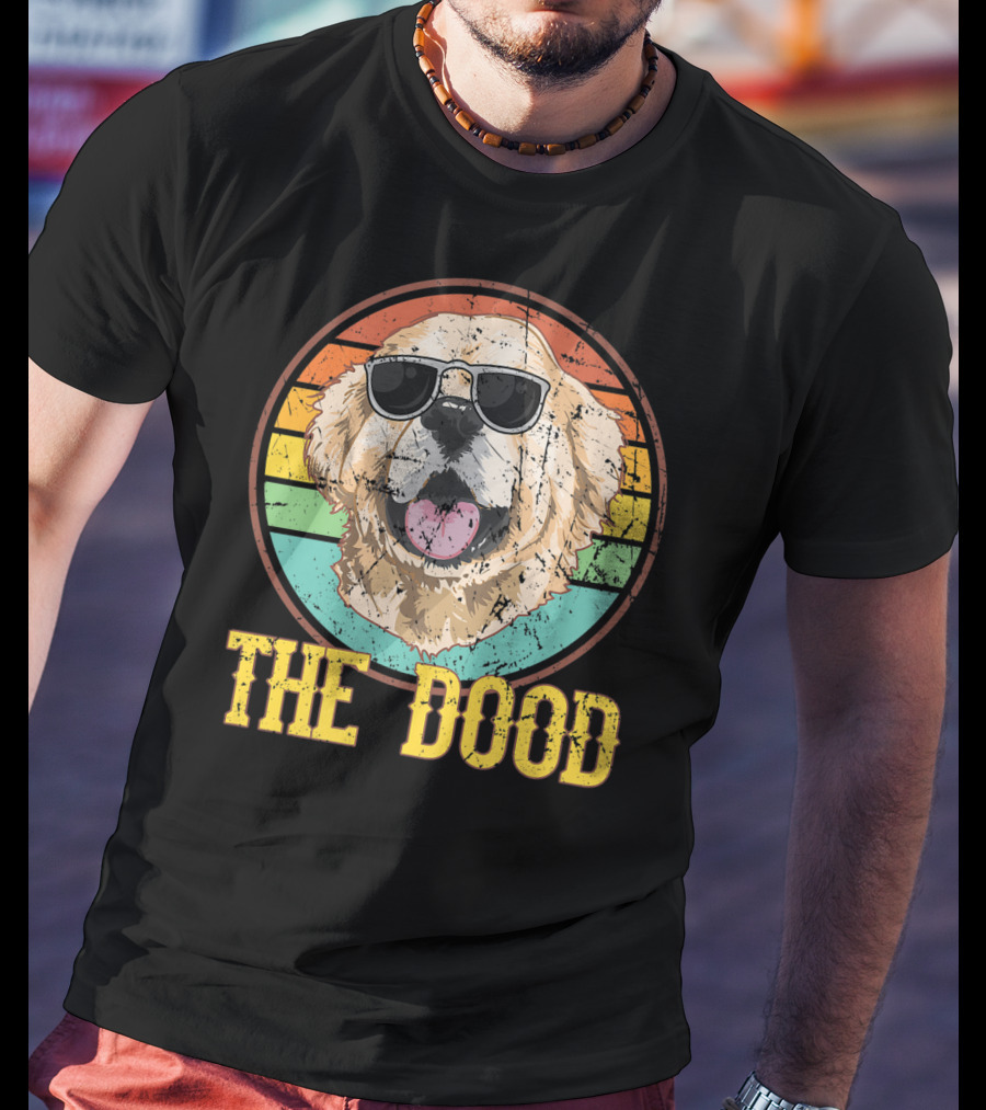 Retro Vintage Goldendoodle The Dood Dog Lovers Sunglasses Stripes T-Shirt