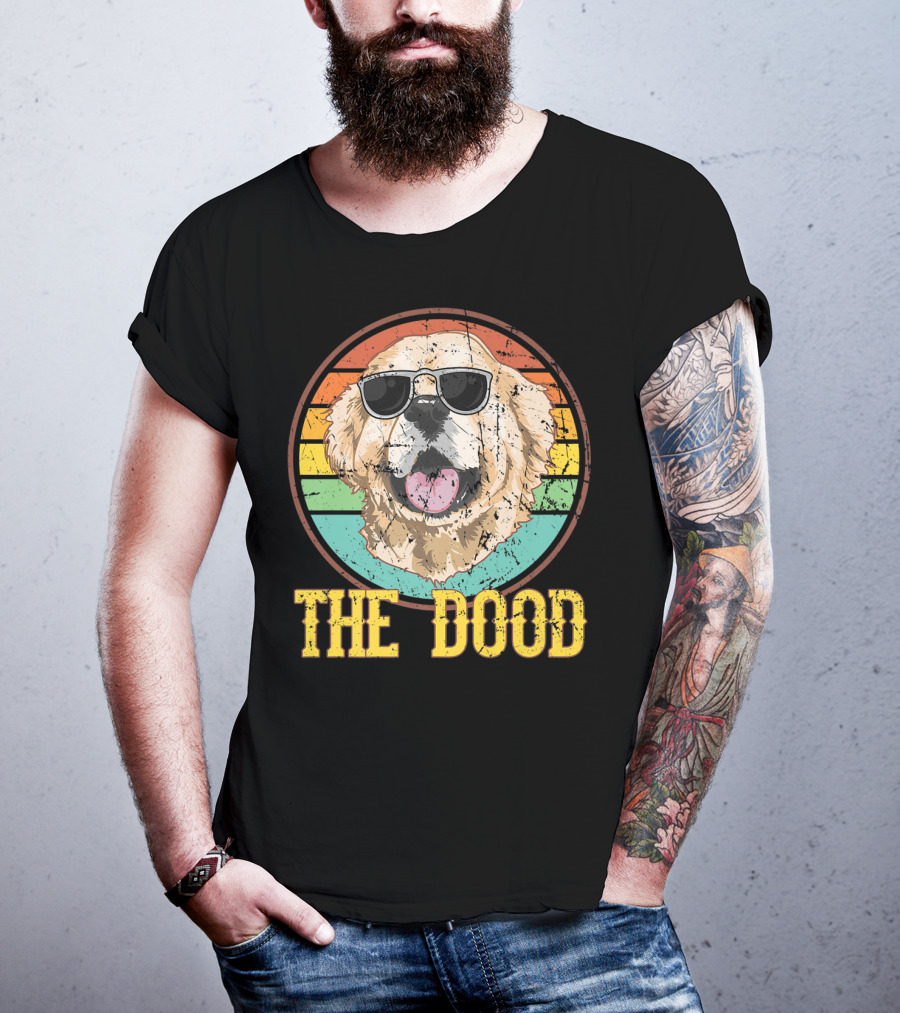 Retro Vintage Goldendoodle The Dood Dog Lovers Sunglasses Stripes T-Shirt