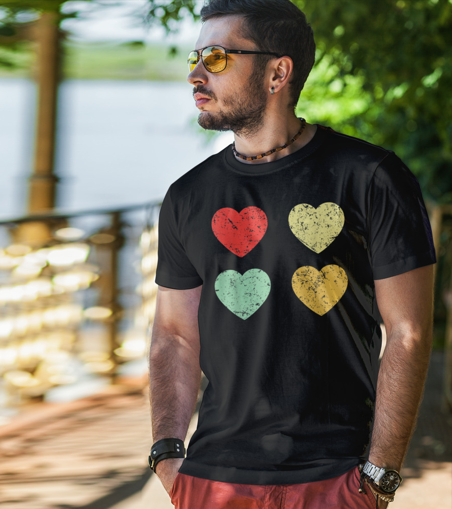 Retro Vintage Grunge Hearts Valentines Day T-Shirt