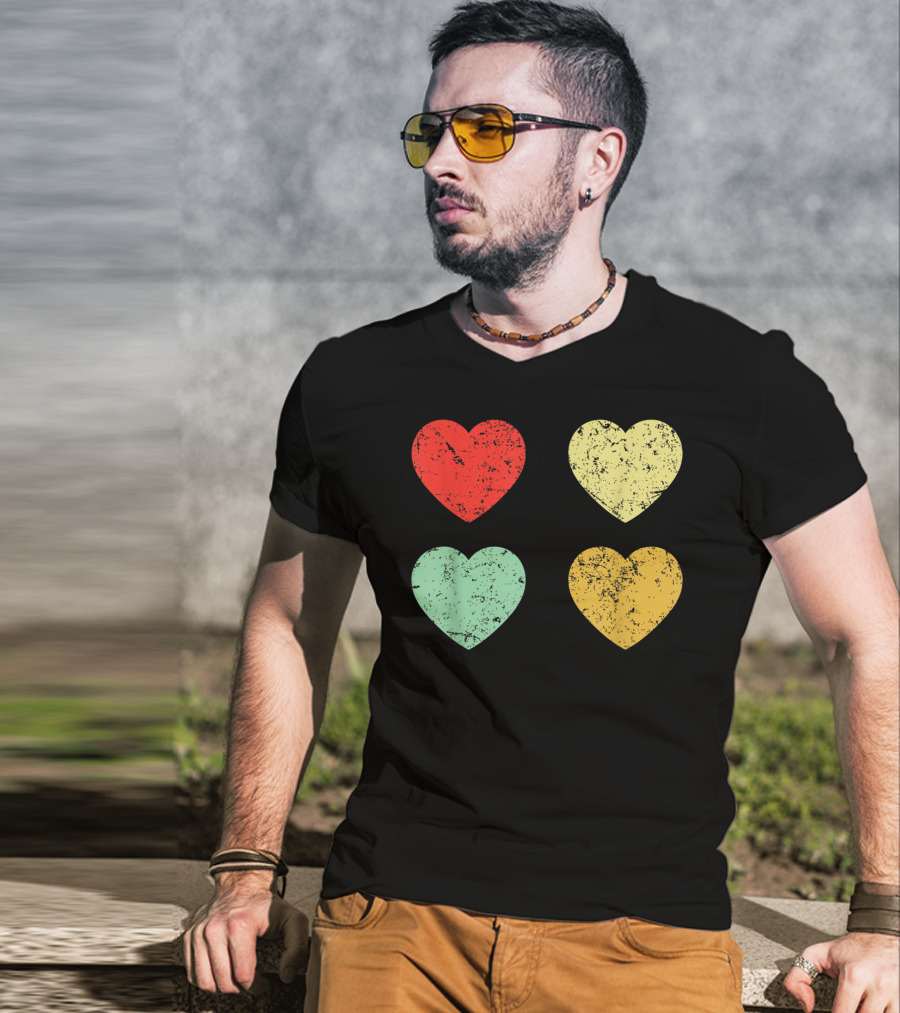 Retro Vintage Grunge Hearts Valentines Day T-Shirt