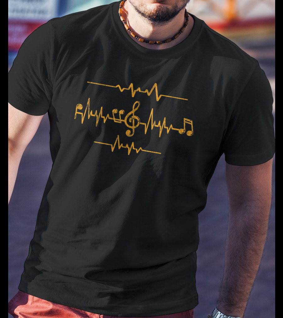 Retro Vintage Music Note Heartbeat EKG Treble Clef T-Shirt