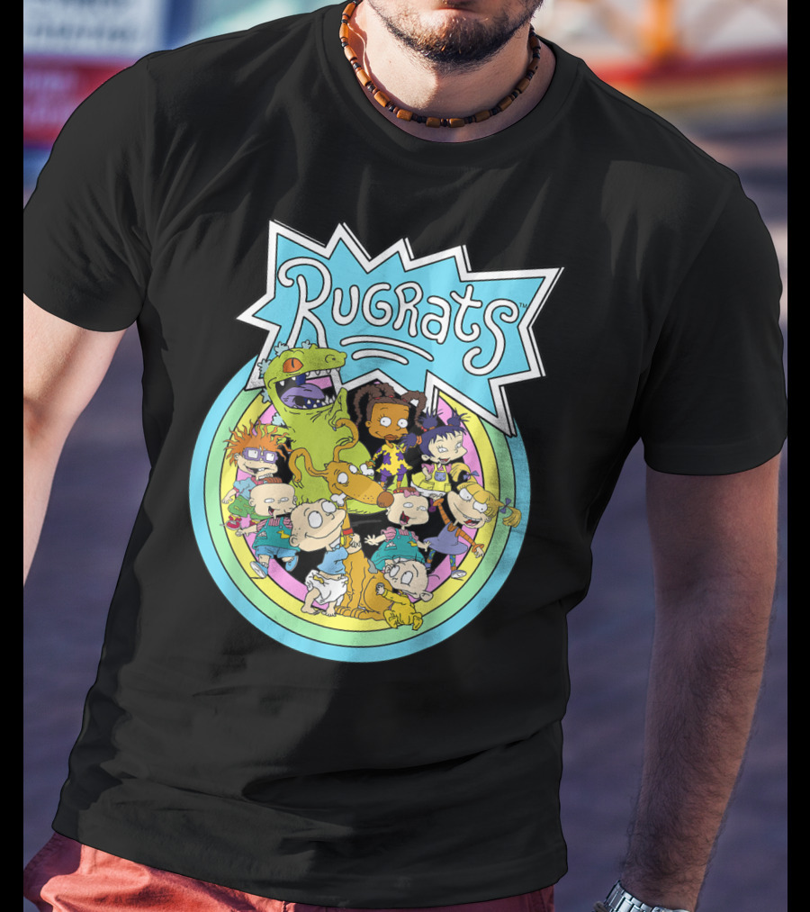 Rugrats Group Characters With Rainbow Circles Classic Title T-Shirt