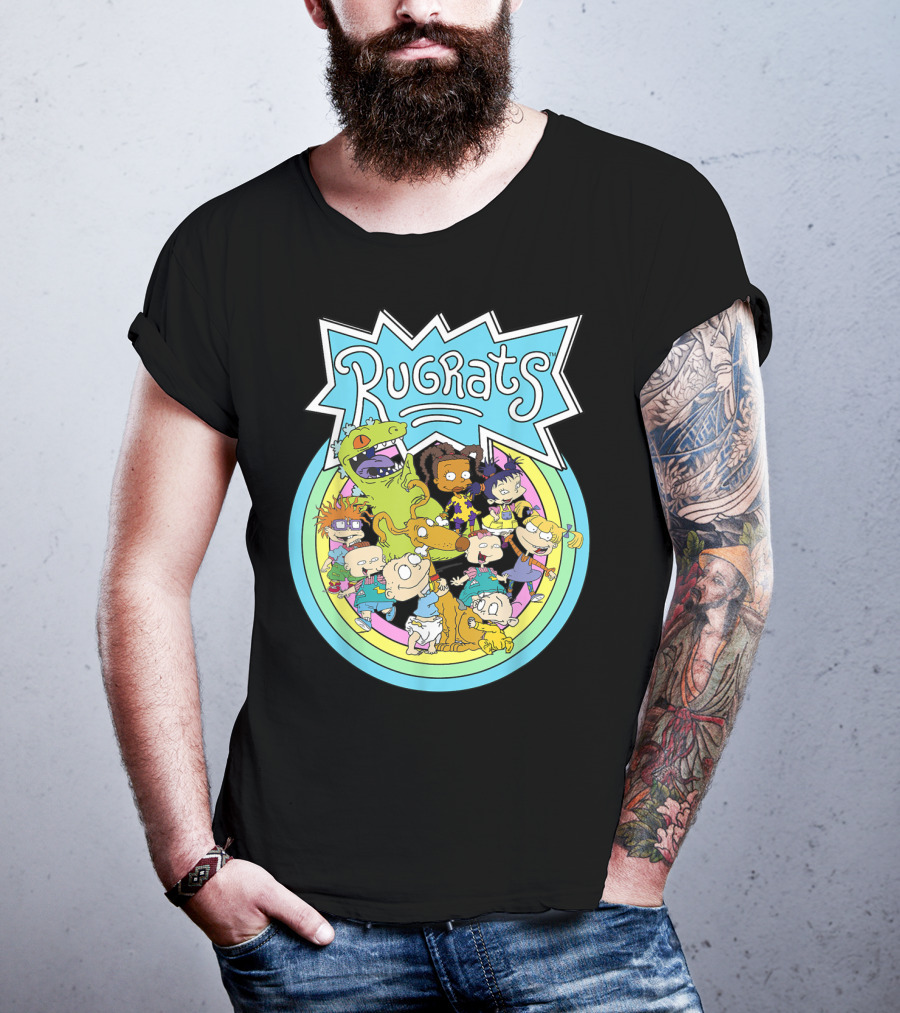 Rugrats Group Characters With Rainbow Circles Classic Title T-Shirt