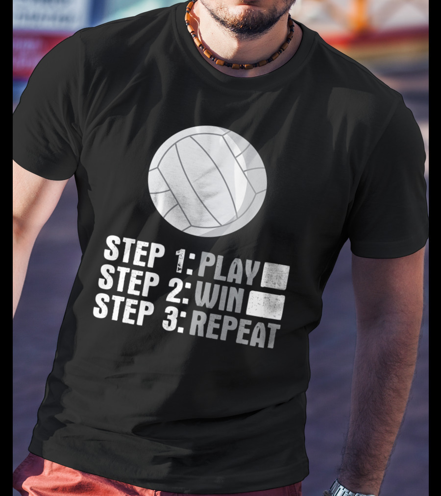 Step 1 2 3 Play Win Repeat Volleyball Athlete 7Q T-Shirt