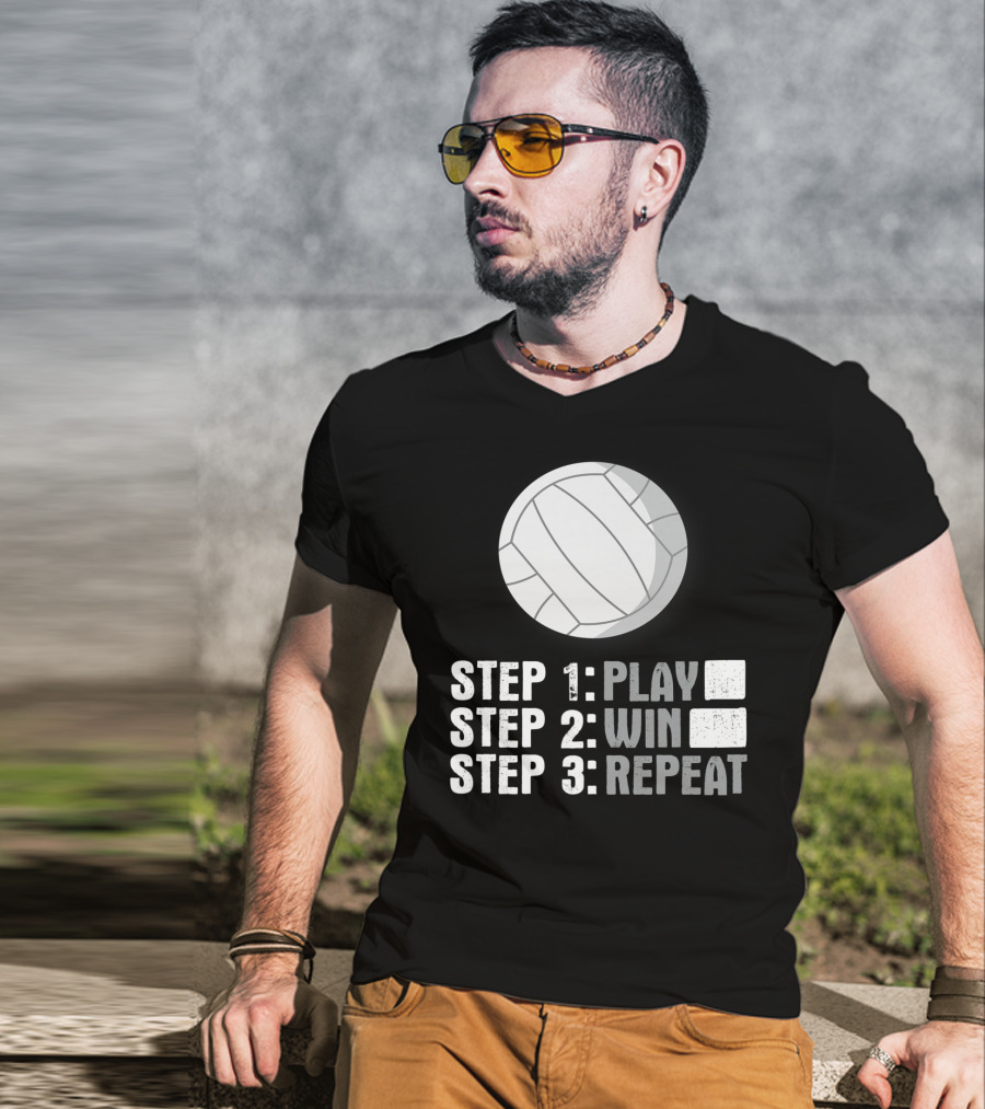 Step 1 2 3 Play Win Repeat Volleyball Athlete 7Q T-Shirt
