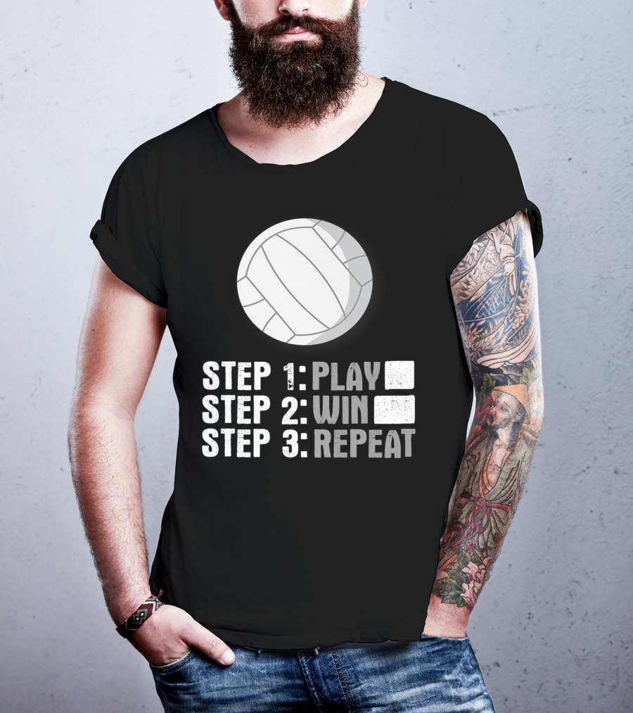 Step 1 2 3 Play Win Repeat Volleyball Athlete 7Q T-Shirt