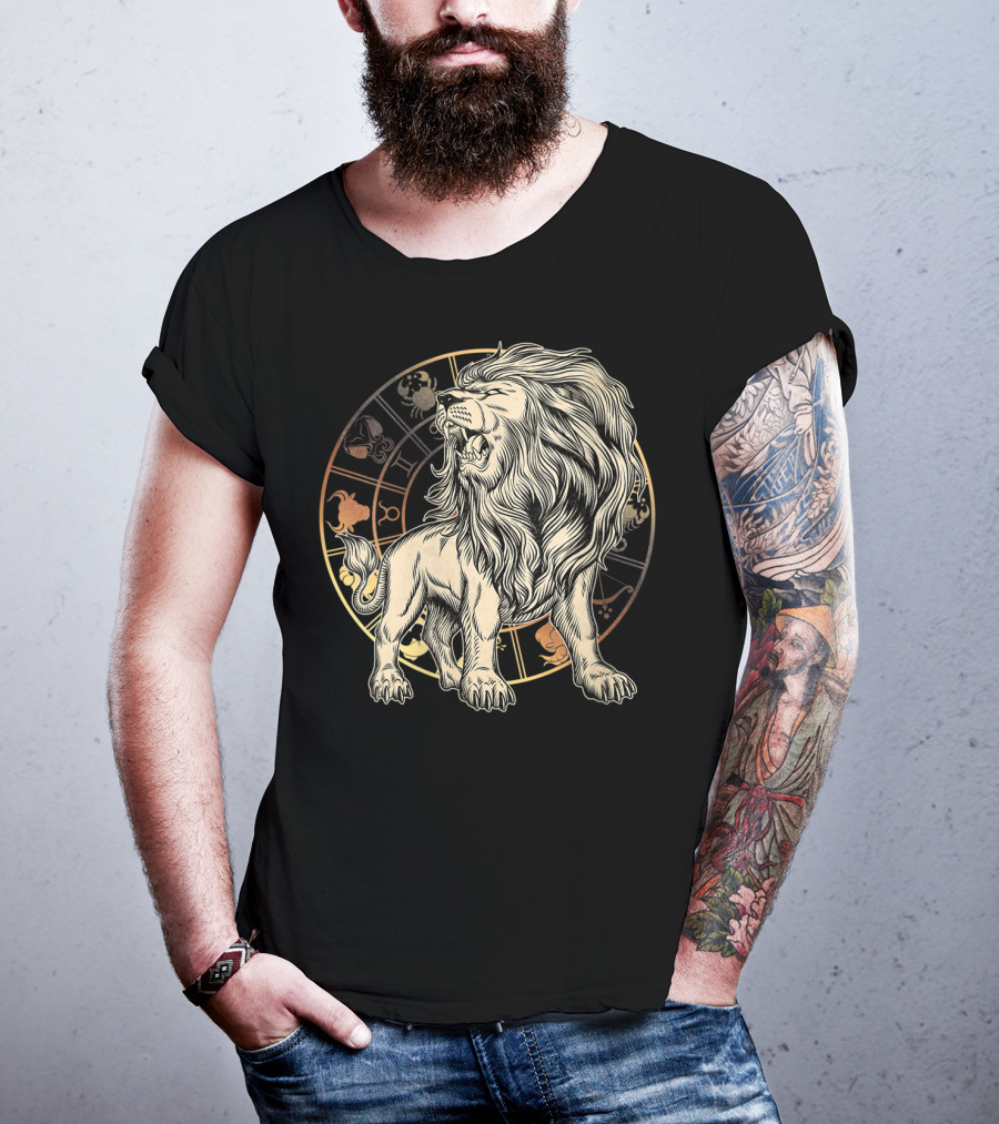 Leo Zodiac Lion Born In July August Astrology Circle T-Shirt